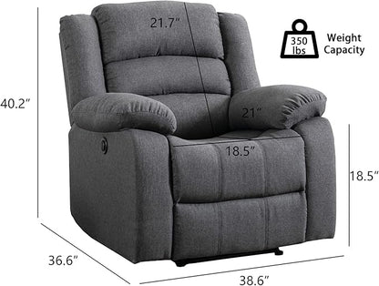 EBELLO Classic Power Recliner Chair, Oversized Electric Overstuffed Chair with Thicked Cushion and Back, Single Sofa with Comfortable Armchair, Gray, 2Pcs