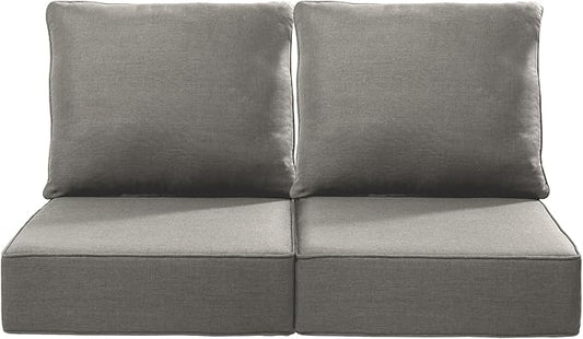 Luxury 22x24/22x25 6-Inch Outdoor Seat Cushions - Set of 2 Water Resistant Patio Chair Comfortable Cushion for Rattan Dining Rocker Glider Chairs Loveseat Couch Sectional Sofa - Grey
