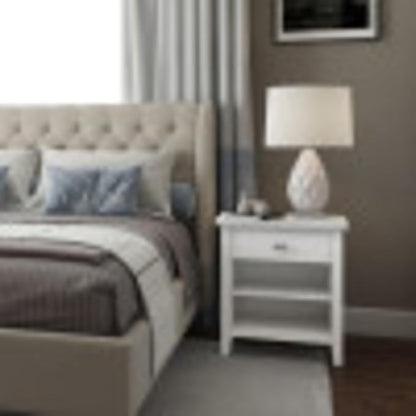 SIMPLIHOME Artisan Bedside Table - 24 inch Wide Solid Wood Nightstand Table in White, Contemporary Bedroom Side or End Table with 1 Drawer, Open Shelf Storage and Bronze Knobs