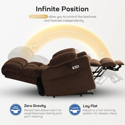 Tami Tami Dual Motor Power Lift Chair Recliner for Elderly with Massage and Heat, Infinite Position Electric Lift Recliner with Adjustable Headrest, USB (T6015 - Plush Fabric, Dark Brown, Oversized)