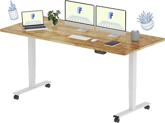 FLEXISPOT E6 MAX Solid Wood 71x30 Inch Dual Motor 3-Stage Heavy Duty Standing Desk, 330lbs Weight Capacity, Height Adjustable Desk w/Cable Management & Wheels(Butcher Block Rubberwood + White Frame)