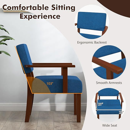Giantex Mid Century Modern Accent Chair Blue - Linen Living Room Arm Chair w/Soft Padded Seat & Backrest, Rubber Wood Frame, Upholstered Reading Chair for Living Room, Bedroom, Reception