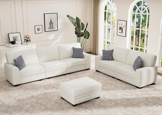 Wanderwell Oversized Modular Sectional Sofa, 6-Seater U Shaped Couches with Movable Ottoman,Corduroy Sectional Couch with Wide and Deep Seats Suitable for Living room,Bedroom,Apartment (Cream, 2+3+OT)