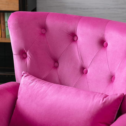 chairus Mid-Century Modern Accent Chair Comfy Tufted Single Sofa Chair Wingback Armchair with Pillow for Club, Living Room, Bedroom - Velvet, Rose