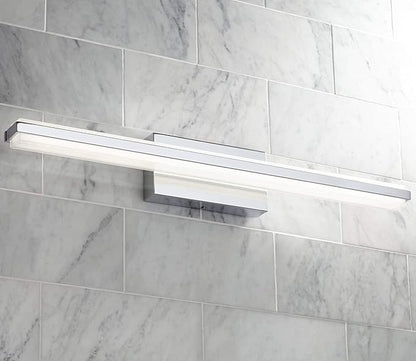 Possini Euro Design Eloe Mid Century Modern Wall Mount Light LED Chrome Silver Hardwired 31 1/4" Wide Light Bar Shade Fixture Painted White Glass for Bathroom Vanity Mirror House Home Room Decor