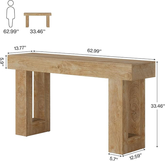 Tribesigns 63" Farmhouse Console Table, Natural Wooden Sofa Table Rectangular Accent Console for Entryway, Hallway & Living Room (Natural)