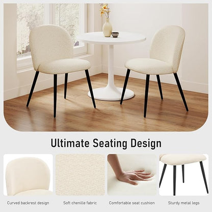 Upholstered Dining Chairs Set of 2, Modern Kitchen Side Chair with Padded Seat Comfortable Chenille Fabric Study Matel Legs,Desk Chairs with Back for Dining Room Kitchen, Beige