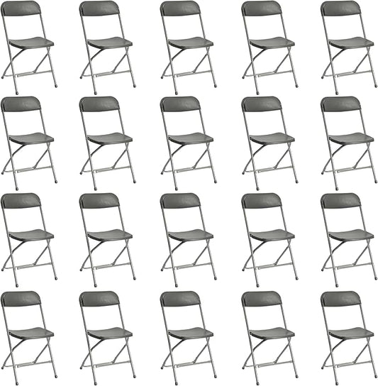 20 Pack Plastic Folding Chairs, Portable Party Chairs, Stackable Commercial Seats with Steel Frame for Home Office Wedding Party Indoor Outdoor Events Chairs, 350lbs Capacity,Gray
