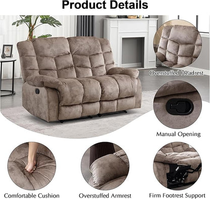 CANMOV Manual Reclining Sofa Set, 3 Pieces Recliner Sofa Set, Manual Recliner Chair, Reclining Loveseat and 3-Seat Sofa for Living Room, 3 Pieces Furniture Set, Light Brown (1+2+3)
