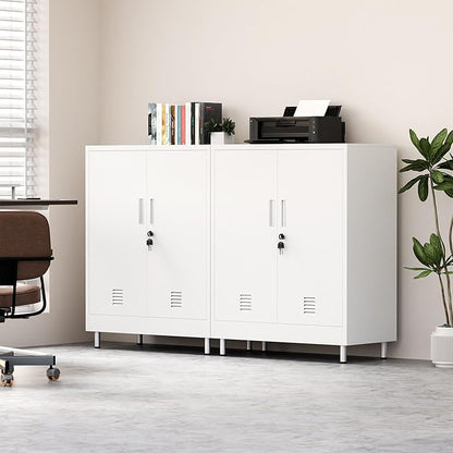 Metal Storage Cabinet with Locking Doors and Adjustable Shelves, Small Lockable Storage Cabinet for Home Office Garage Pantry Entryway Living Room (White)