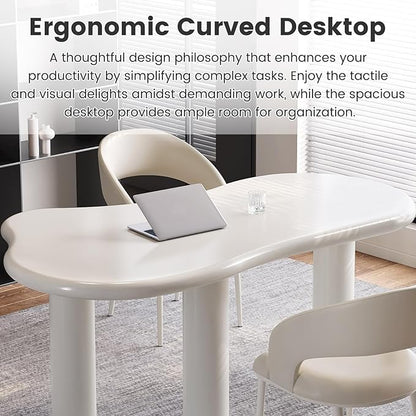 Modern Cream-White Office Desk with Beige Business Chair, Large Computer Table Set, Minimalist and Sturdy Workstation and Workstation, Ideal for Office, Home Office, and Gaming (Desk Only)