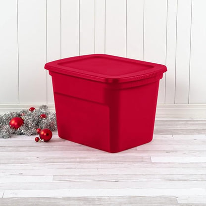 Sterilite 18 Gallon Stackable Storage Tote Container, Seasonal Home Decor, and Garage Organizer Bin with Lid, Red (16 Pack)
