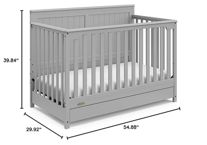 Graco Hadley 5-in-1 Convertible Crib with Drawer (Pebble Gray) – GREENGUARD Gold Certified, Crib with Drawer Combo, Full-Size Nursery Storage Drawer, Converts to Toddler Bed, Daybed