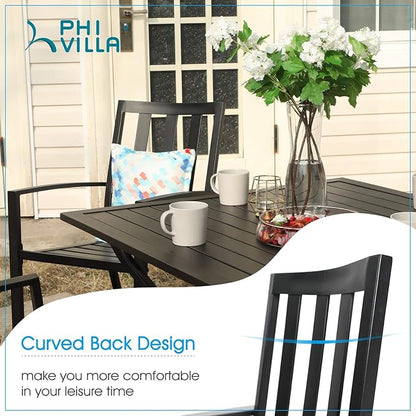 PHI VILLA Metal Outdoor Dining Chairs Set of 6 - Stackable Black Patio Chairs, 300lb Capacity (Stripe)