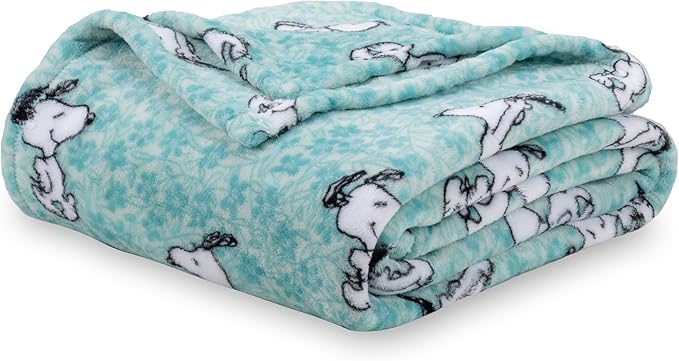 Berkshire Blanket Peanuts® VelvetLoft® Cute Character Snoopy Plush Blanket,Snoopy Springtime Floral Dance Large Blue,Twin 60 in x 90 in (Official Peanuts® Product)