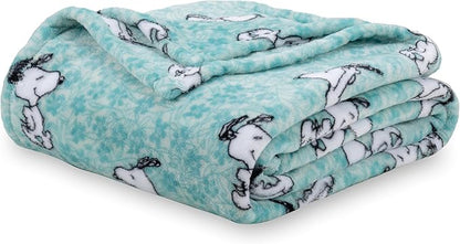 Berkshire Blanket Peanuts® VelvetLoft® Cute Character Snoopy Plush Blanket,Snoopy Springtime Floral Dance Large Blue,Twin 60 in x 90 in (Official Peanuts® Product)