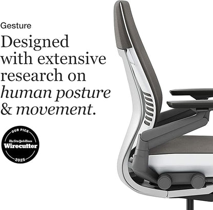 Steelcase Gesture Office Chair - Ergonomic Work Chair with Wheels for Carpet - Comfortable - Intuitive-to-Adjust for Desk - 360-Degree Arms - Graphite Gray Fabric