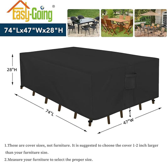Easy-Going Rectangle Patio Furniture Cover Waterproof Outdoor Dining Table and Chair Cover Anti-UV Outside Sectional Sofa Set Covers (74"L x 47"W x 28"H, Black)