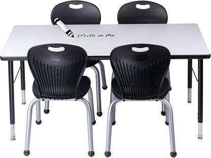 Chair and Table Set for Schools - Dry Erase Table About 24 x 48 inch (60 x 120cm) - Height Adjustable Legs -Spray Edges - and Four Luxurious Classroom Chairs - for Commercial Spaces