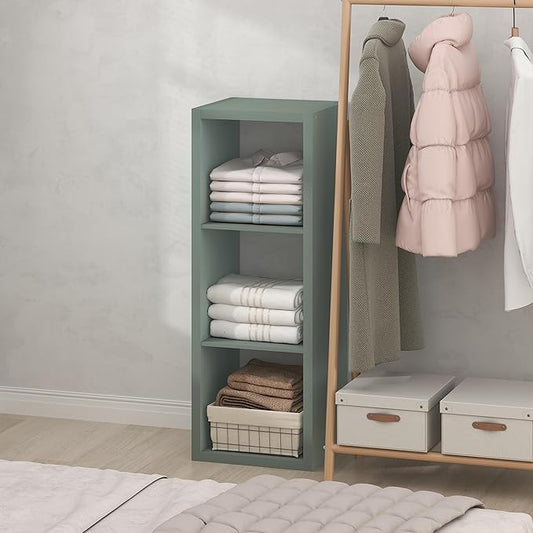 Furinno Cubic Closet Organizers and Storage, 3-Cube Closet Organizer, Open Shelf Closet Storage, Extra Thick Frame for Wardrobe, Bedroom, Living Room, Sage Green