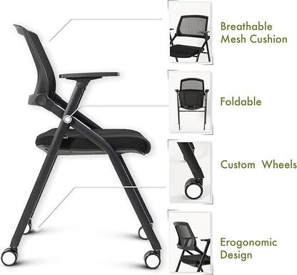 Folding Conference Room Chairs Set of 2 Black Guest Reception Chair for Office, Waiting Room, Meeting, Lobby, Church