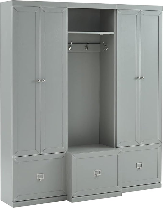 Crosley Furniture Harper 3-Piece Hall Tree and Storage Cabinet Set with Entryway Bench and Hooks for Hanging, Gray