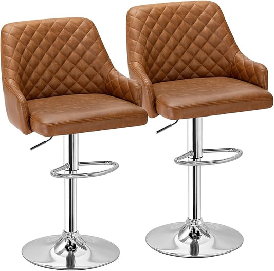 Adjustable Bar Stools Set of 2, Bar Height Stools for Kitchen Counter,Brown