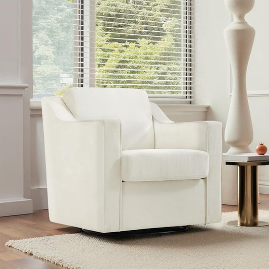 UIXE Swivel Accent Chair, Chenille Upholstered Arm Chair for Living Room, Modern Club Armchair Comfy Single Sofa Bedroom Reading Seat with Lumbar Pillow - Cream Beige