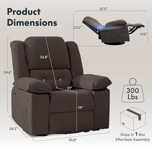 FLEXISPOT Massage Swivel Rocker Recliner Chair for Adults, Rocking Chair Nursery with Massage and Heat, USB Charging Port, 360° Swivel Recliner for Living Room Bedroom Nursery, Brown (XRC2)