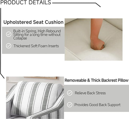 UIXE Swivel Accent Chairs Set of 2, Fabric Upholstered Arm Chair for Living Room, Modern Club Armchair Comfy Single Sofa Bedroom Reading Seat with Lumbar Pillow - Stripe Gray