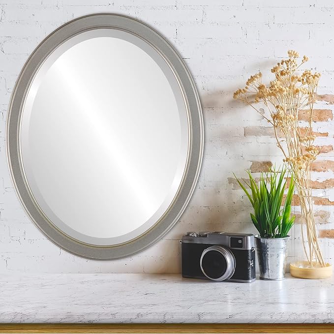 OVALCREST Oval Beveled Wall Mirror for Home Decor - Toronto Style - Silver Shade - 26" x 22"