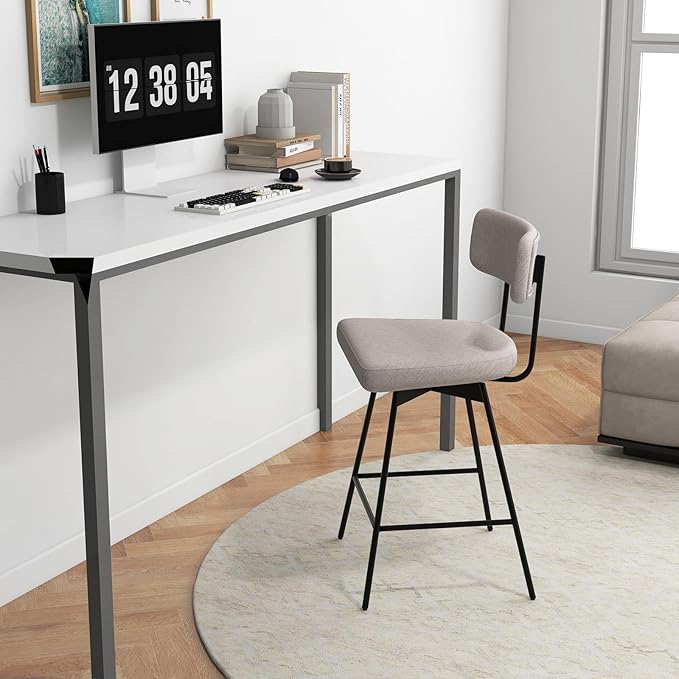 COSTWAY Bar Stools Set of 4, 25” Upholstered Counter Height Bar Stools with Back, 360° Swivel Dining Chairs with Heavy-Duty Metal Legs and Footrests, for Kitchen Island, Dining Room, Bar (4, Beige)