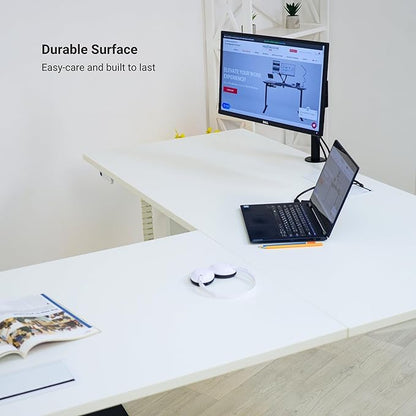 Progressive Desk Stand Up Height Adjustable Standing Desk - L Shaped 85" x 72" Corner Computer Rising Workstation Electric Table - White Frame, Roasted Walnut Top