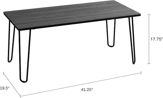Coffee Table with Hairpin Legs - Modern Industrial Style Home Decor - Woodgrain-Look and Steel Accent Living Room Furniture by Lavish Home (Black)