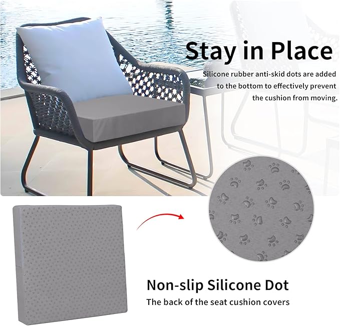 Easy-Going Waterproof Patio Cushion Covers 22x20x4 inch 4 Pack Replacement Non-Slip Outdoor Seat Cushion Slipcover with Zipper. Gray