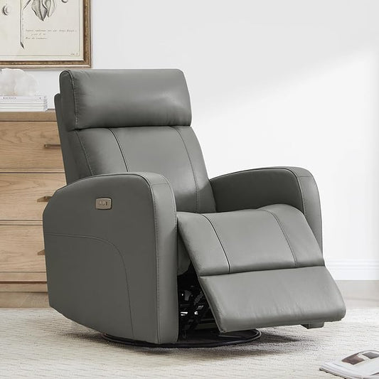CHITA Genuine Leather Power Swivel Glider Recliner Chair for Adults, FSC Certified Electric Nursery Rocker Recliner Chair for Living Room, Haze