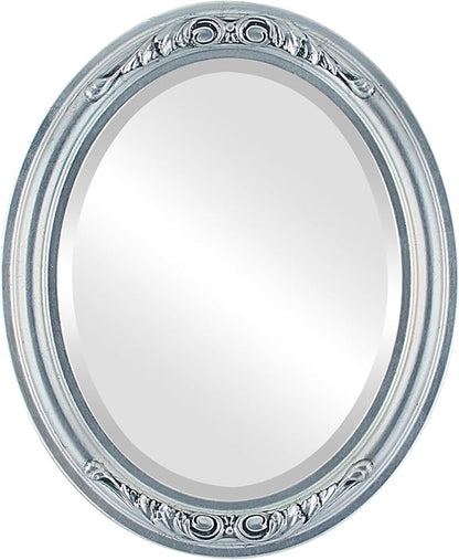OVALCREST Oval Beveled Wall Mirror for Home Decor - Florence Style - Silver Leaf with Black Antique - 40" x 28"