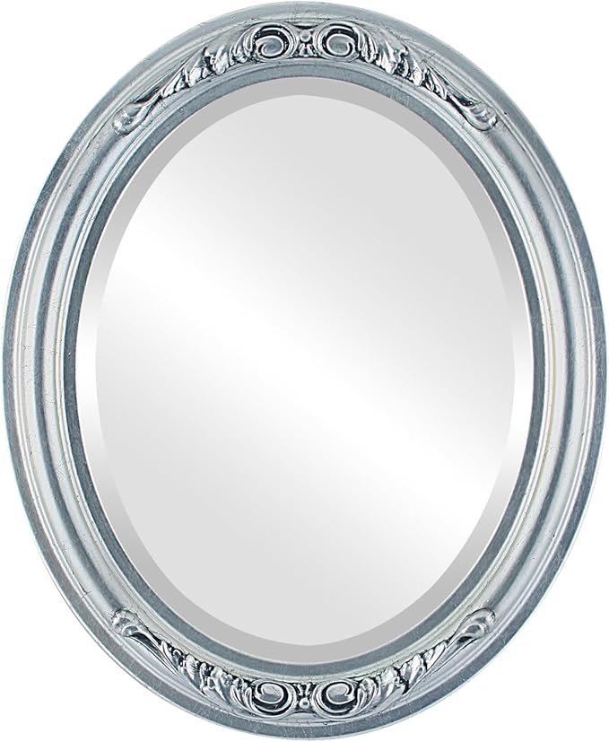 OVALCREST Oval Beveled Wall Mirror for Home Decor - Florence Style - Silver Leaf with Black Antique - 44" x 34"