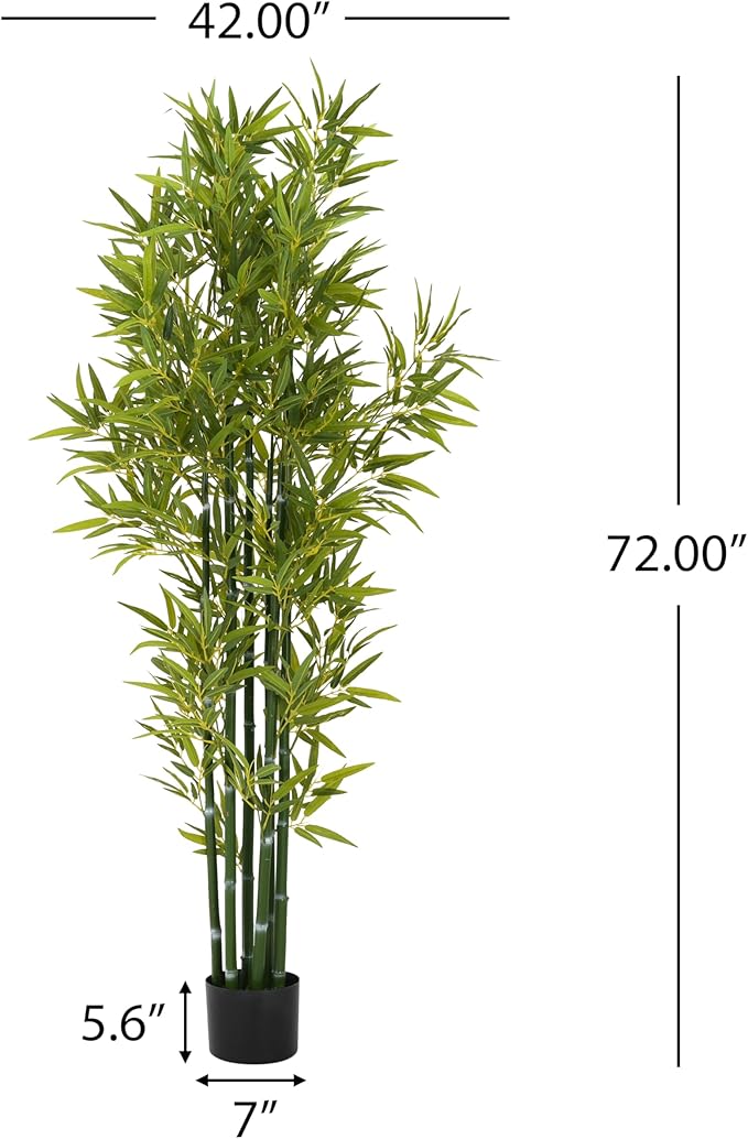 Christopher Knight Home Alene Set of 2 72''H Artificial Tree Indoor, Artificial Bamboo Tree with Nursery Pot, Faux Tree with Black Plastic Pot for Living Room, Artificial Plant for Home Decor, Green