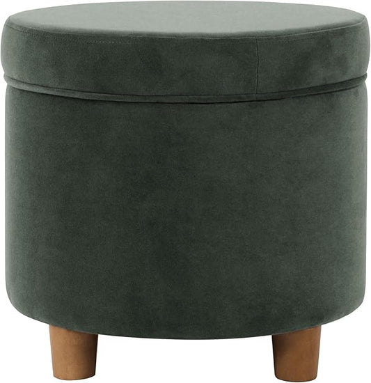 HomePop Home Decor | Upholstered Round Storage Ottoman | Ottoman with Storage for Living Room & Bedroom, Loden Green Velvet Large