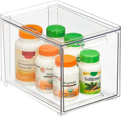 mDesign Plastic Bathroom Organizer Bin w/Pull Out Drawer - Slim Stackable Storage Container for Bathroom Accessories - Perfect for Organizing Bathroom Cabinet - Lumiere Collection - 2 Pack - Clear