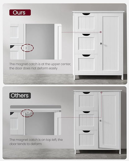 VASAGLE Floor Storage Cabinet, Freestanding Storage Unit with 3 Drawers, 1 Adjustable Shelf, for Bathroom Living Room Dining Kitchen, 11.8 x 23.6 x 31.5 Inches, White UBBC49WT