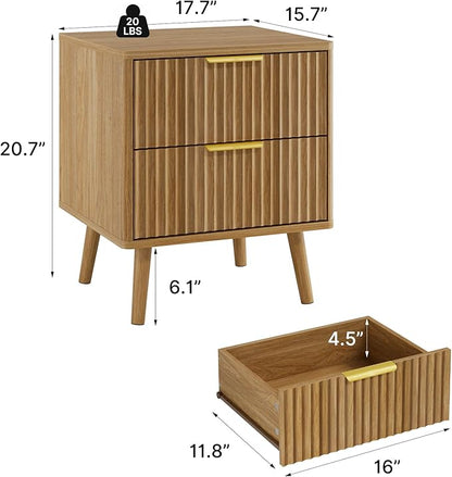 LYNSOM Fluted Dresser and Nightstand Sets 4 Piece, 2-Drawer Nightstands and 5/6 Drawers Dresser, Wood Bedroom Furniture Set for Home, Bedroom, Hallway, Natural Oak