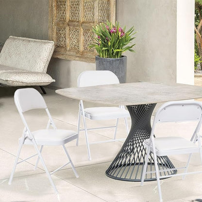 6 Pack Folding Chairs with Padded Seats, Padded Folding Chair with Steel Frame for Events Home Office, Pu Leather Folding Chair White
