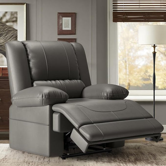 Large Dual Motor Power Lift Recliner Chair with Massage and Heat for Elderly People, Infinite Position,USB Ports and Remote Control,Breathable Leather (Gray)