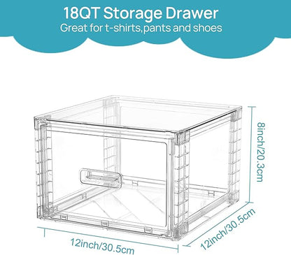 Vtopmart 6 Pack 18QT Clear Stackable Storage Drawers,Easily Assemble Closet Organizers,Plastic Storage Bins for Bathroom,Cabinet,Kitchen Pantry,Under Sink Organization(Medium)