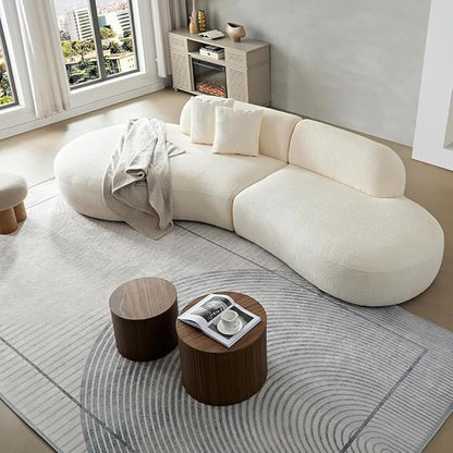 135.4" Oversized Curved Sofa Couch Modern 6-Seat Round Boucle Sectional Sofa Couch with Chaise & Pillows for Living Room Apartment Furniture,No Assembly Needed (Beige+Left-Facing)