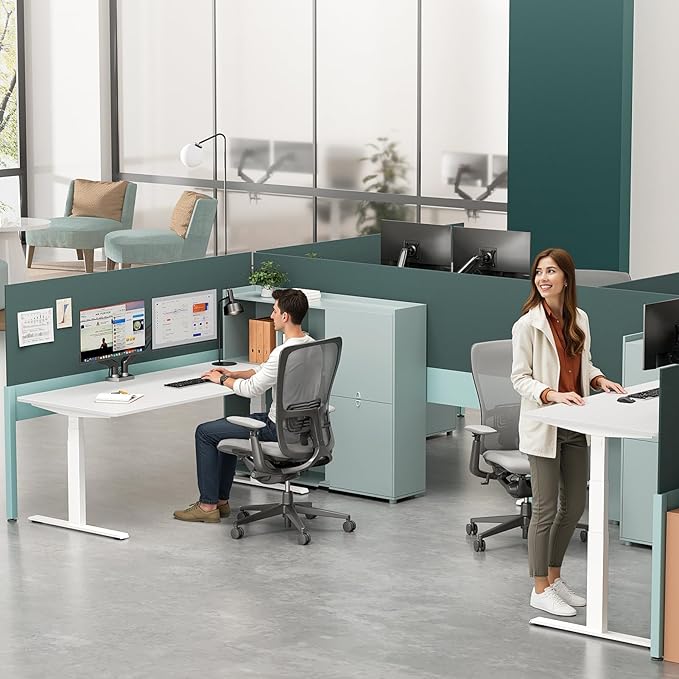 3 Stages Dual Motor Electric Standing Desk with One Piece Desktop, 48 x 24 Inch Adjustable Height Sit to Stand Up Desk for Home Office, Work & Study, White Frame & Black Desktop (2 Packages)