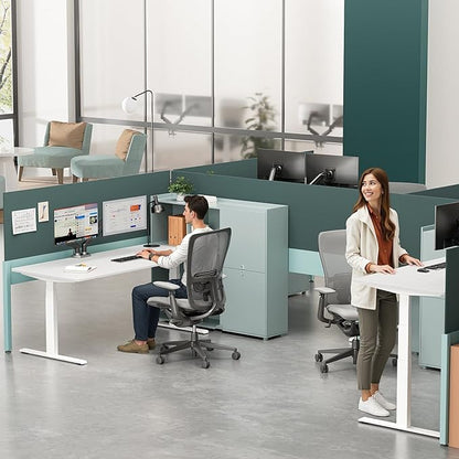 3 Stages Dual Motor Electric Standing Desk with One Piece Desktop, 48 x 24 Inch Adjustable Height Sit to Stand Up Desk for Home Office, Work & Study, White Frame & Brown Desktop (2 Packages)
