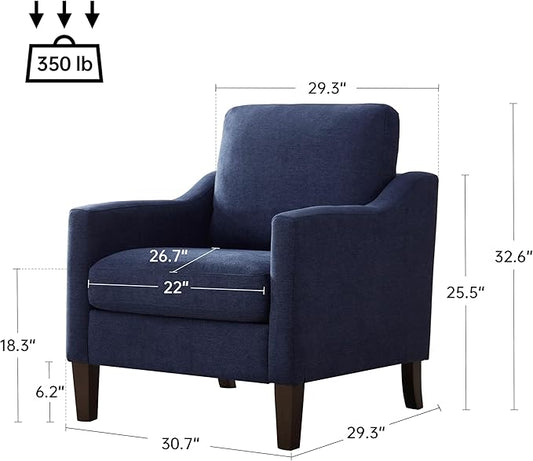 VKNOW Mid Century Modern Accent Chairs Set of 2, Upholstered Living Room Chairs Armchair for Bedroom, Comfy Reading Accent Chairs with Wood Legs for Living Room, Navy Blue